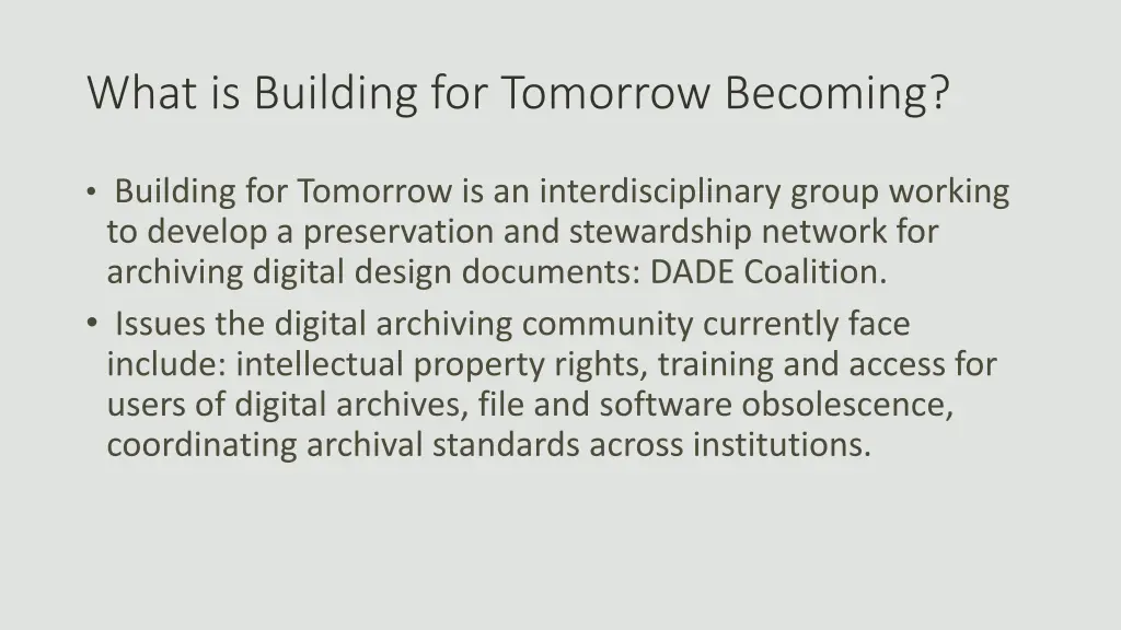 what is building for tomorrow becoming