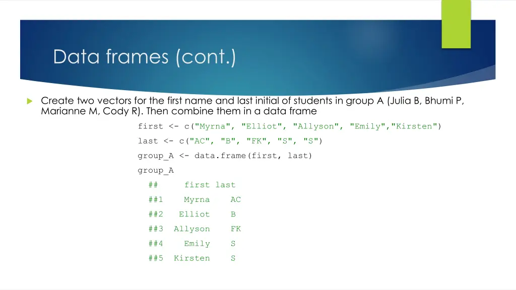 data frames cont