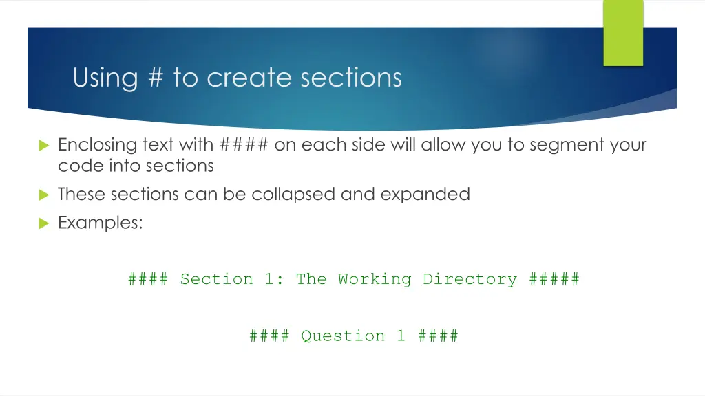 using to create sections