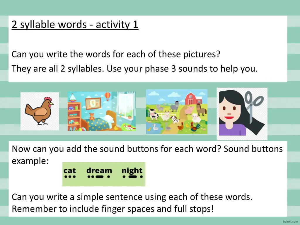 2 syllable words activity 1