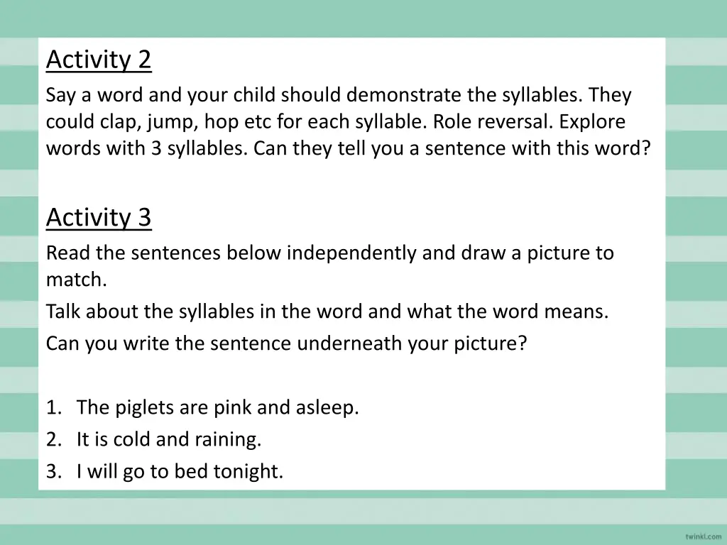 activity 2 say a word and your child should