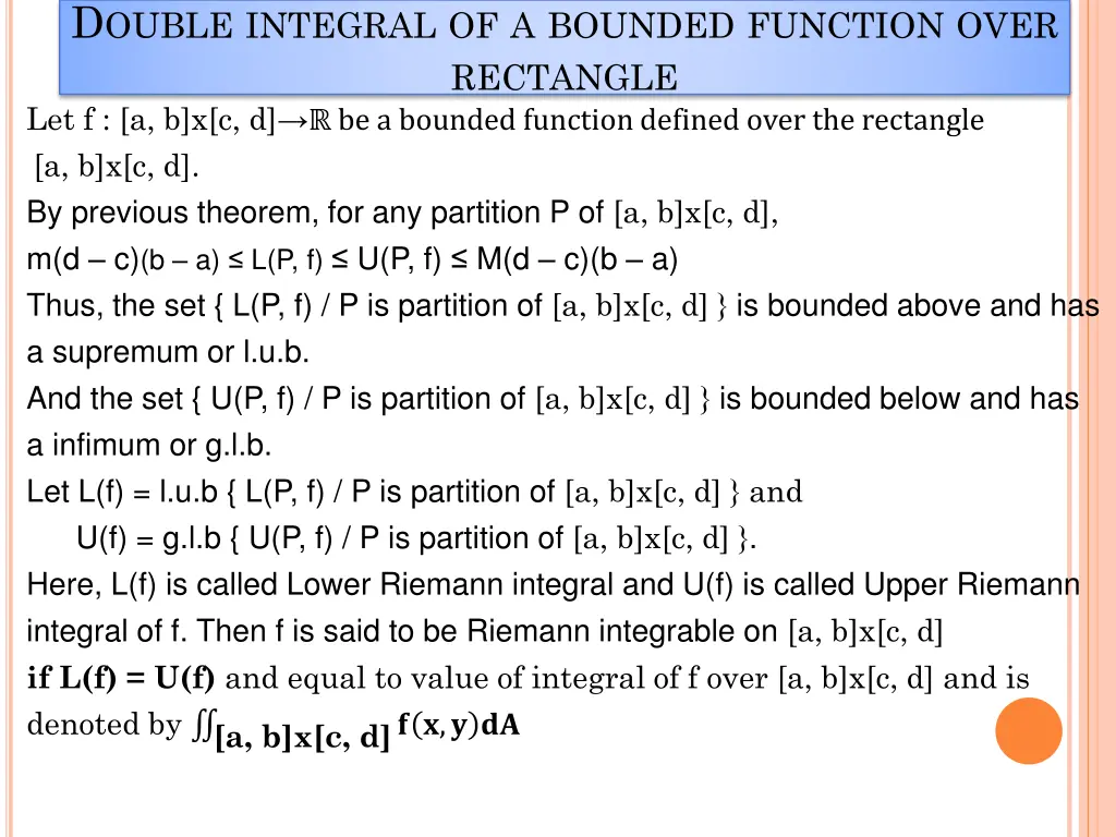 d ouble integral of a bounded function over