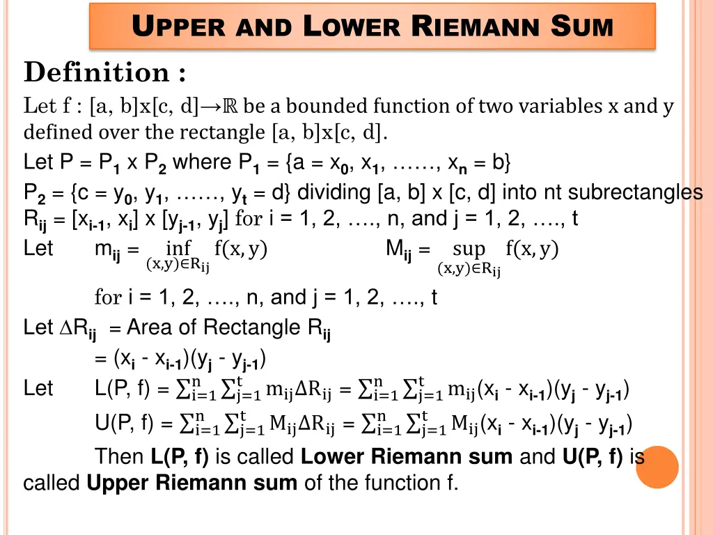 u pper and l ower r iemann s um definition
