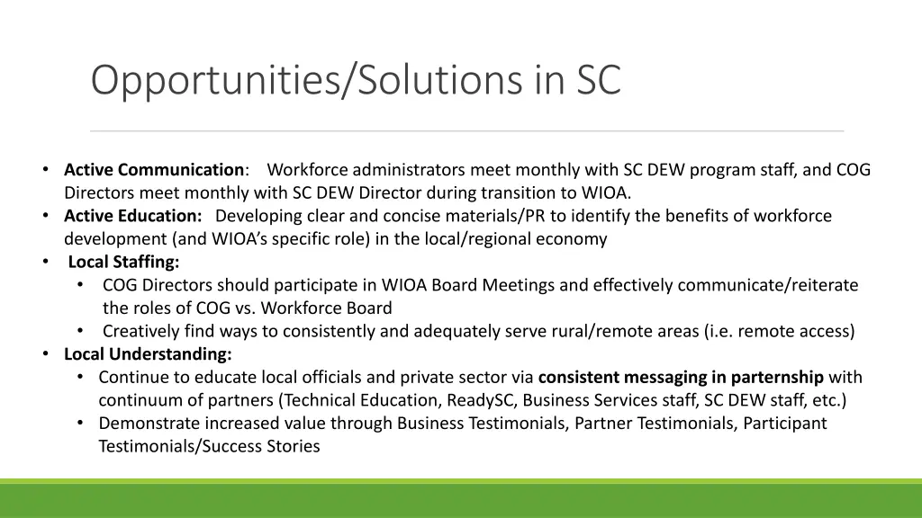 opportunities solutions in sc
