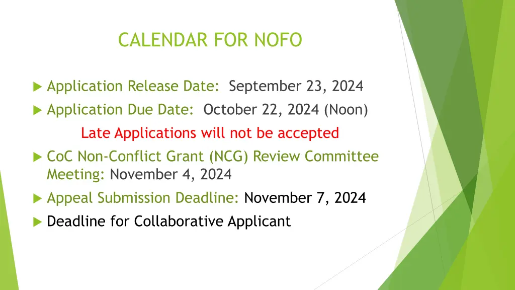 calendar for nofo