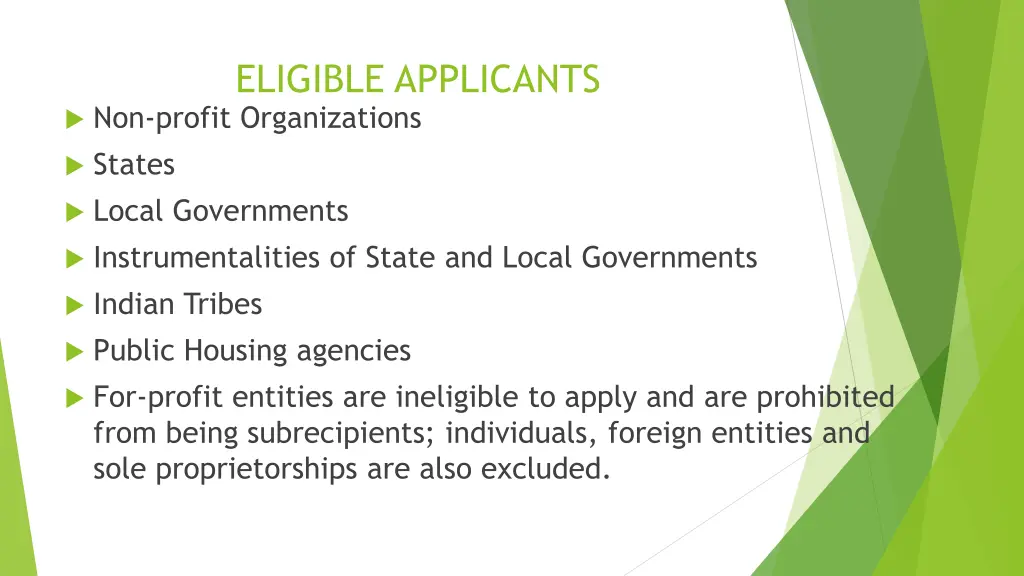 eligible applicants non profit organizations