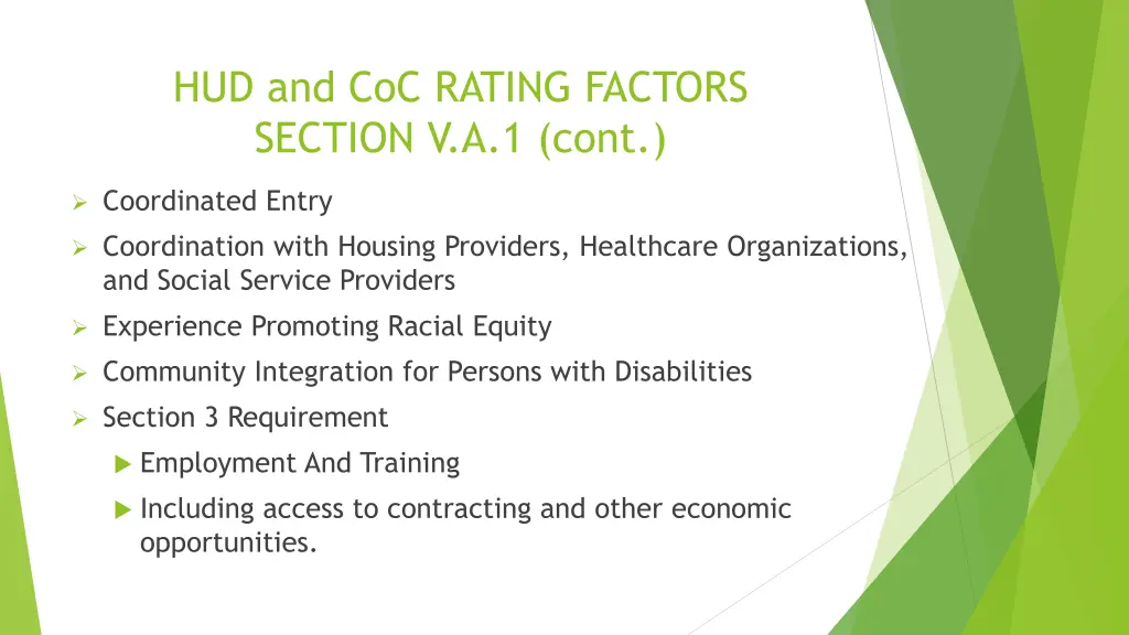 hud and coc rating factors section v a 1 cont