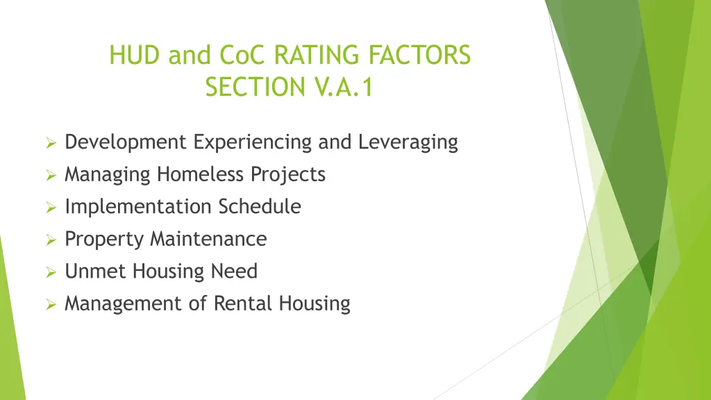 hud and coc rating factors section v a 1
