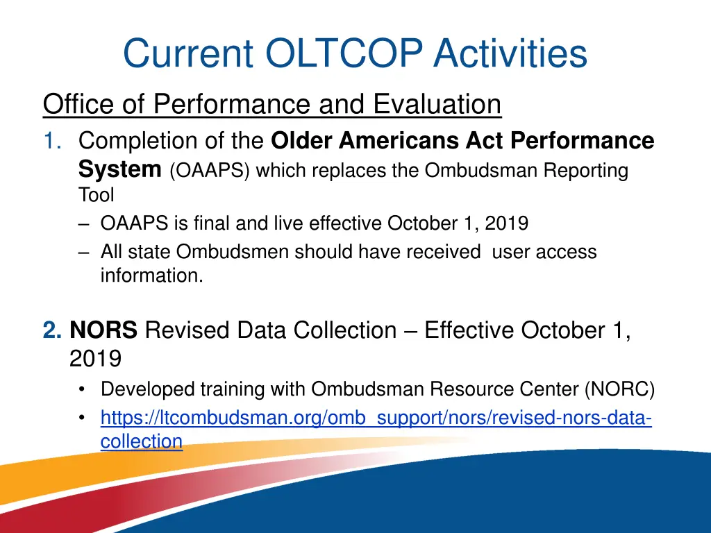 current oltcop activities office of performance