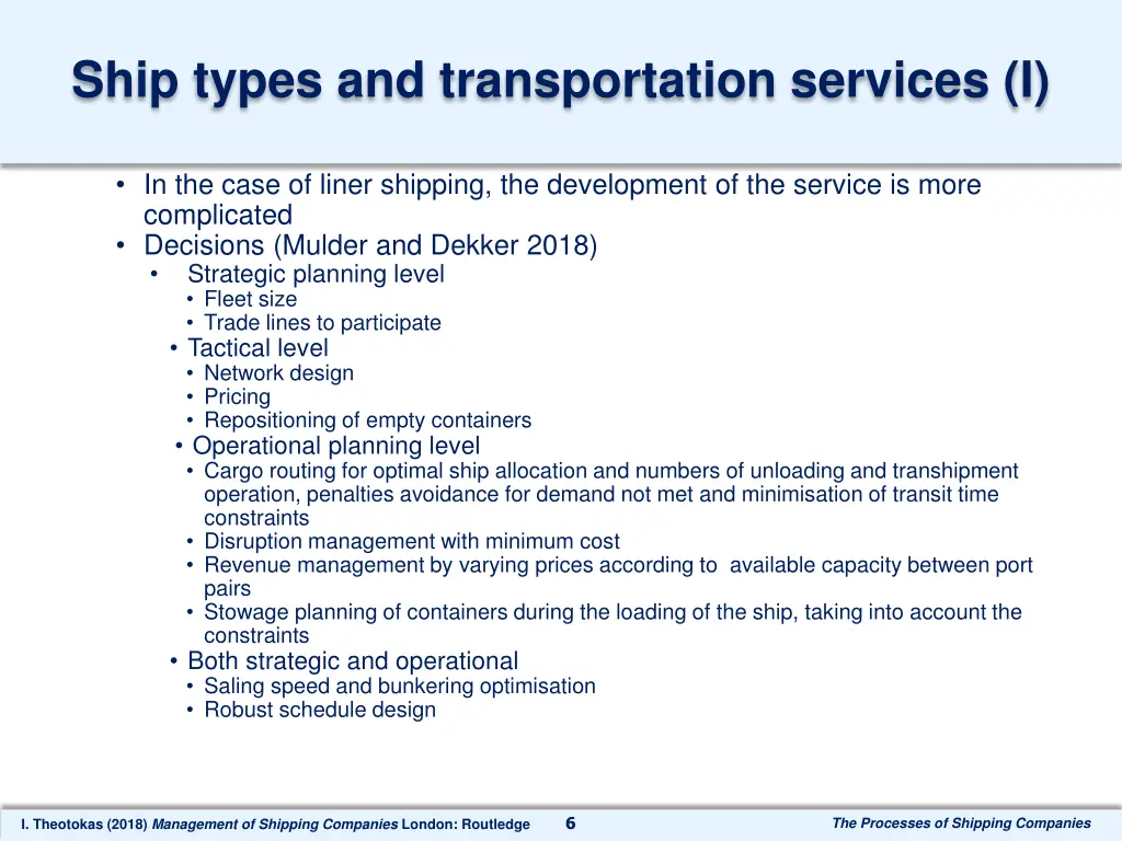 ship types and transportation services i
