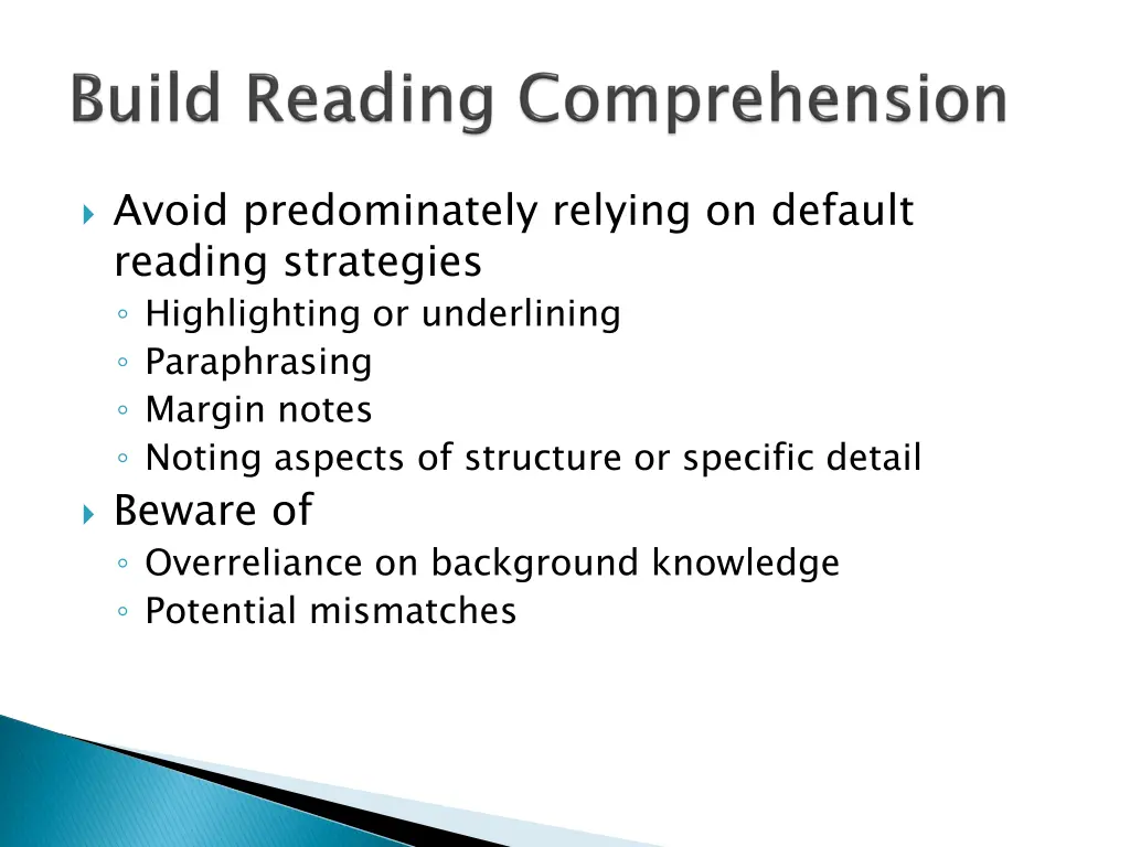 avoid predominately relying on default reading