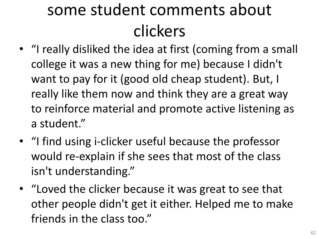 some student comments about clickers i really