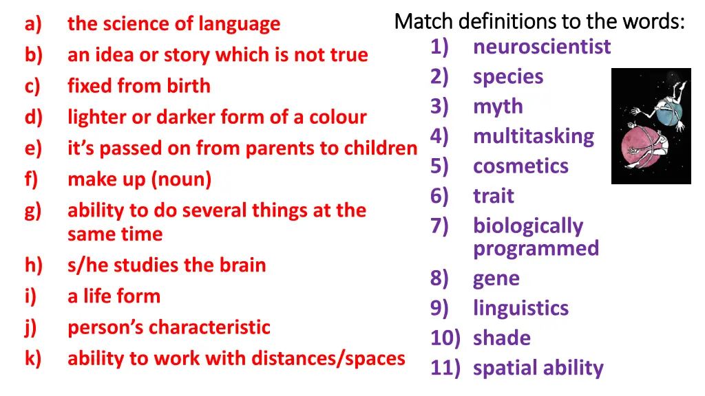 match definitions to the words match definitions