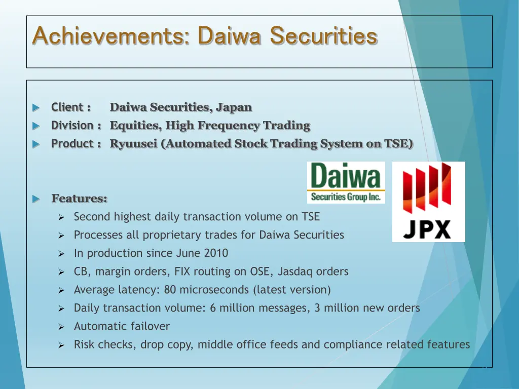 achievements daiwa securities