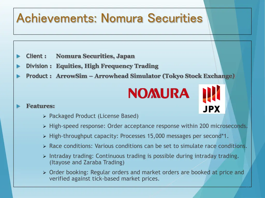 achievements nomura securities