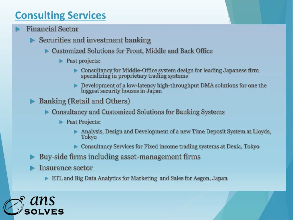 consulting services financial sector securities
