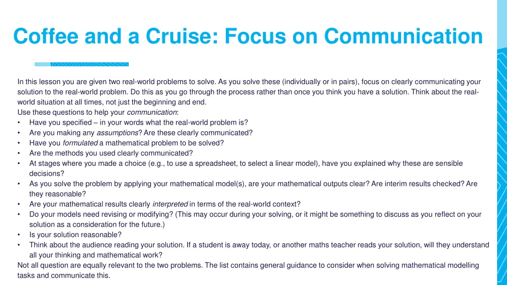 coffee and a cruise focus on communication