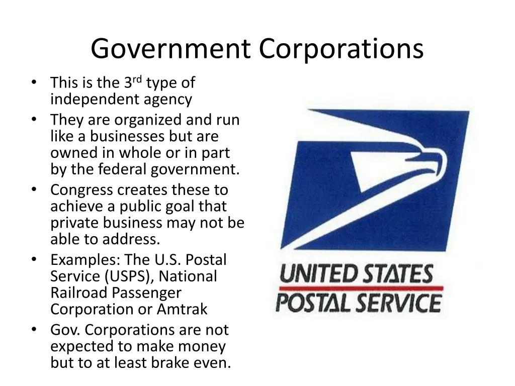 government corporations this is the 3 rd type
