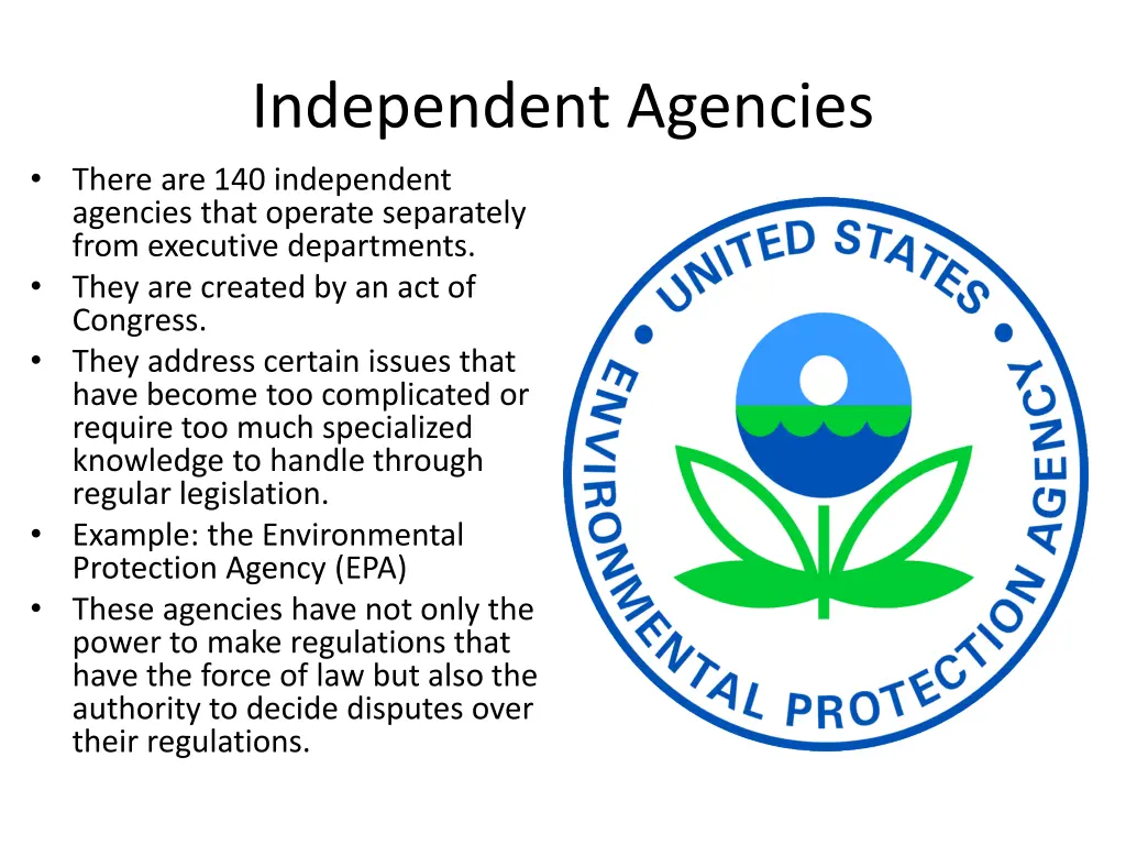independent agencies there are 140 independent