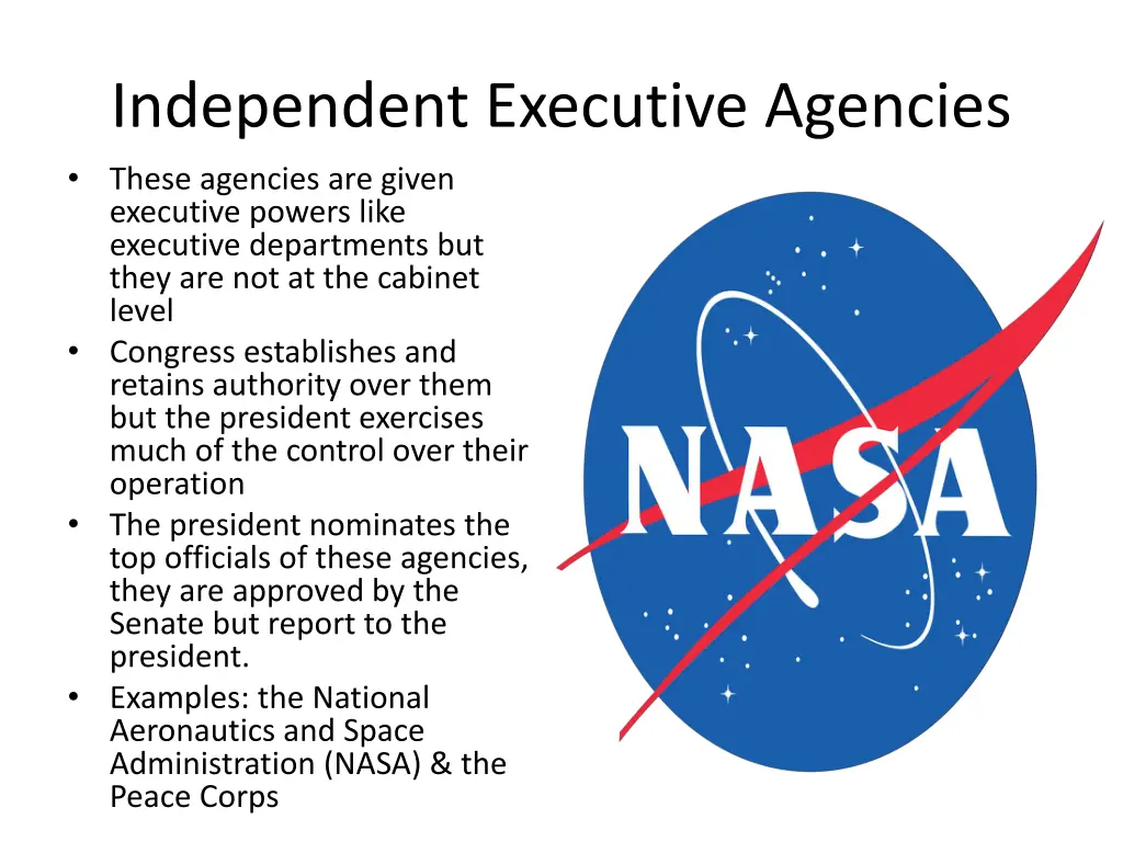 independent executive agencies these agencies