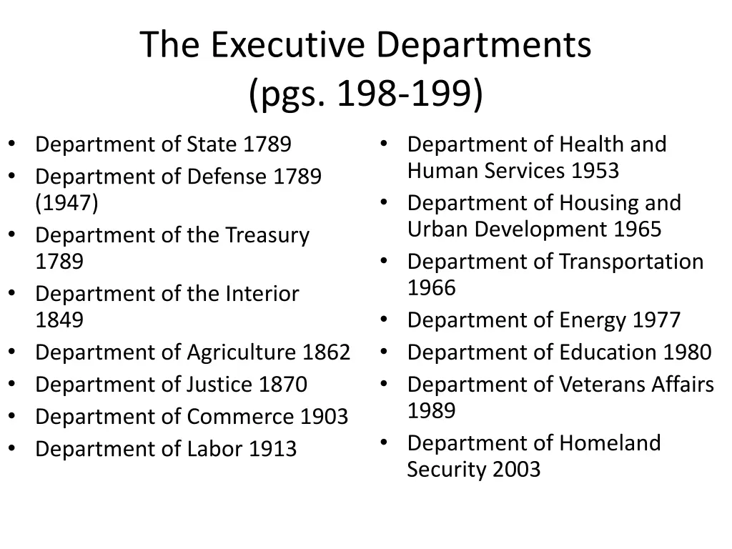 the executive departments pgs 198 199