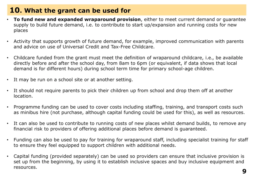 10 what the grant can be used for to fund
