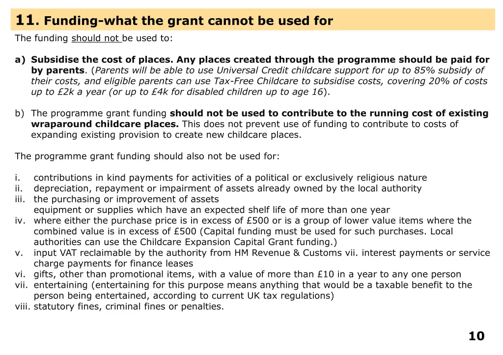 11 funding what the grant cannot be used