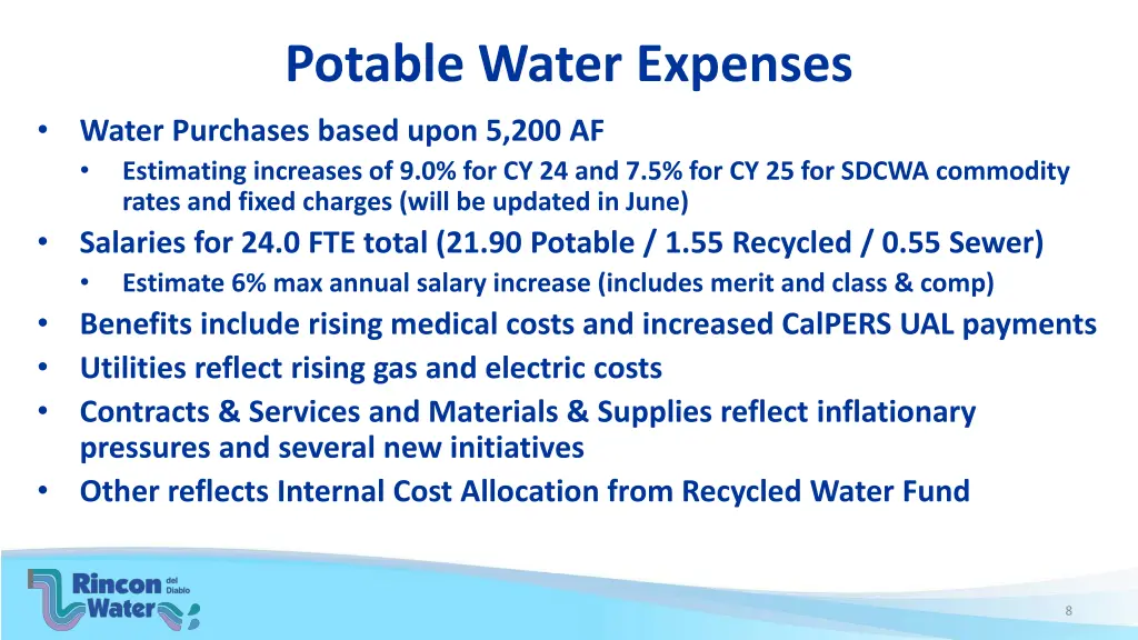 potable water expenses