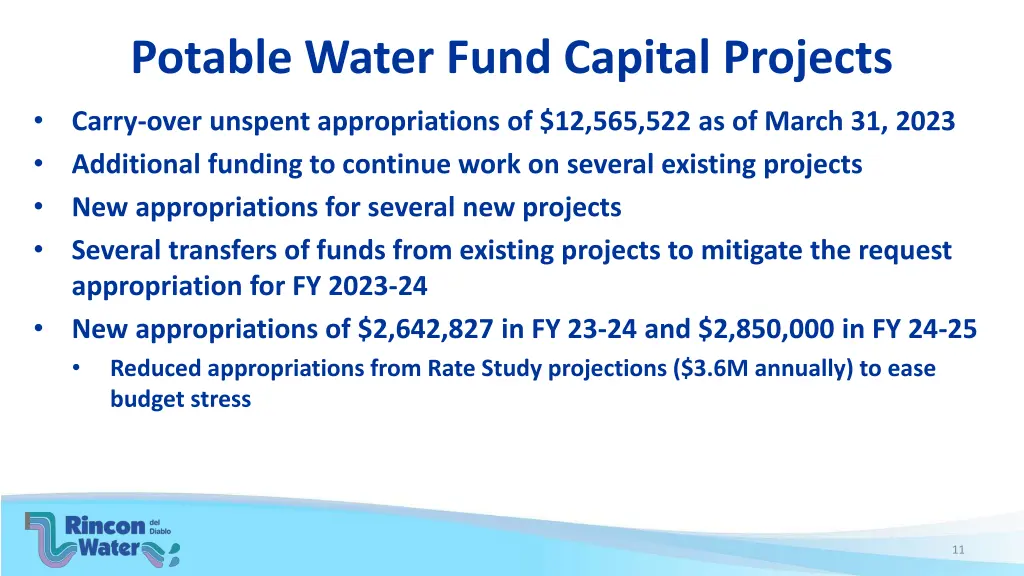 potable water fund capital projects 1
