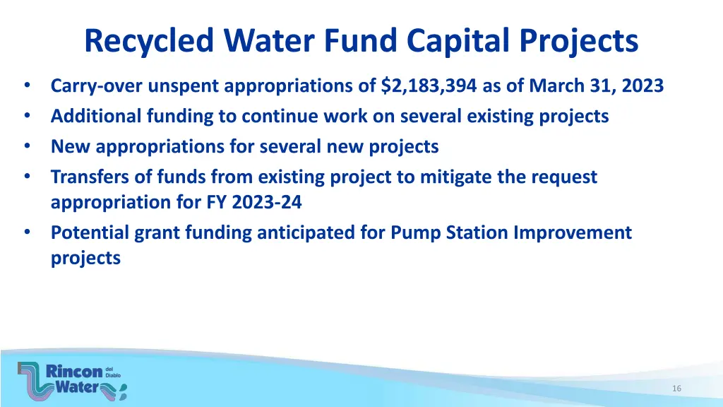 recycled water fund capital projects 1