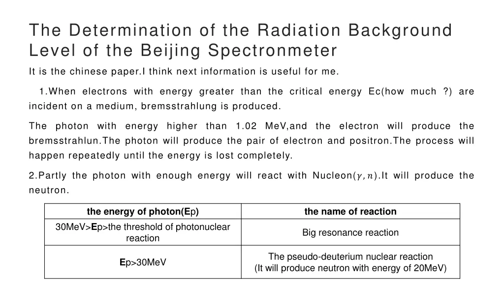 the determination of the radiation background