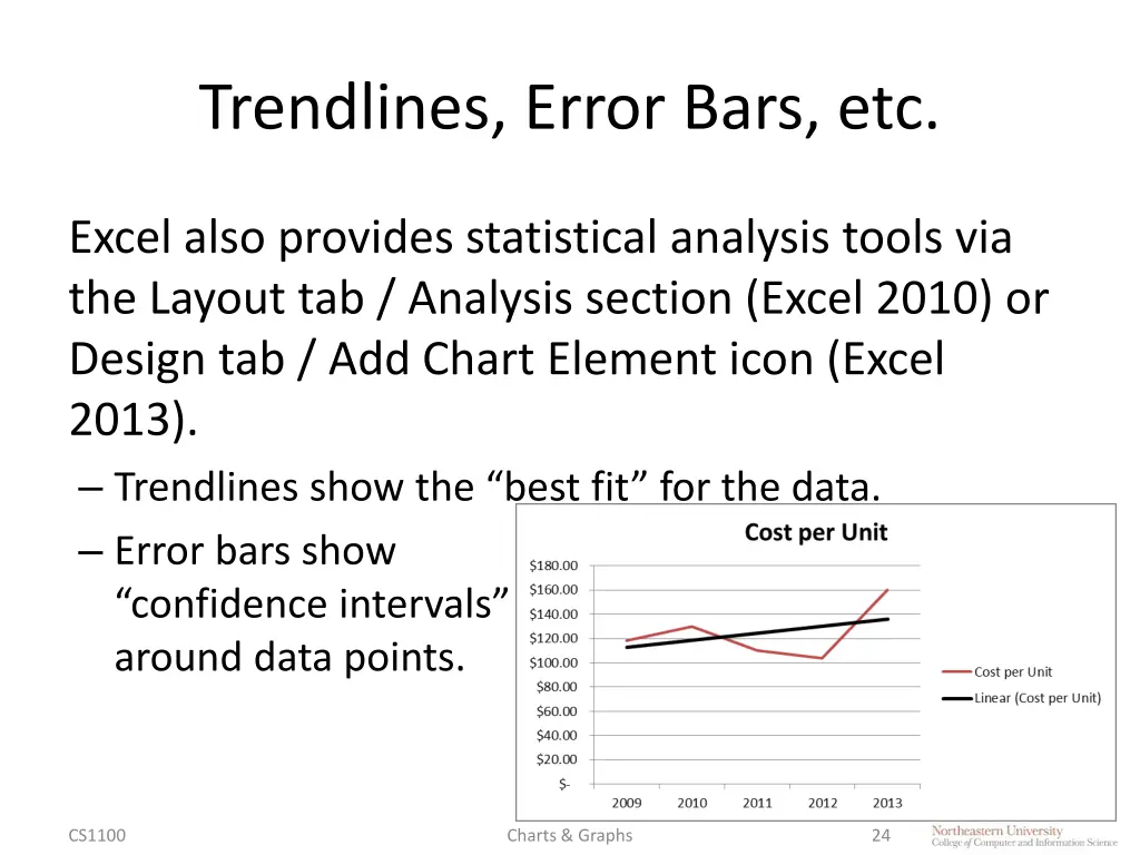 trendlines error bars etc