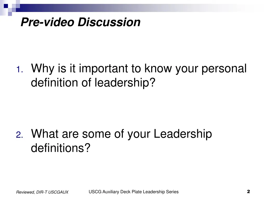 pre video discussion