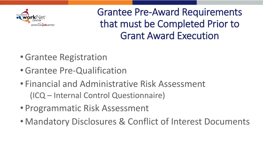 grantee pre grantee pre award requirements award