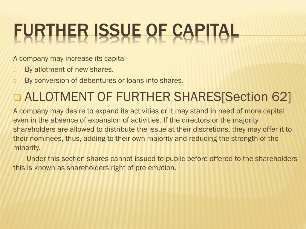 further issue of capital