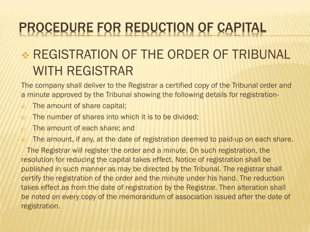 procedure for reduction of capital