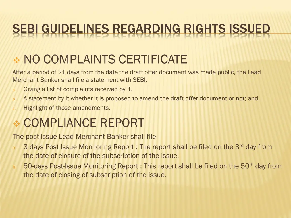 sebi guidelines regarding rights issued