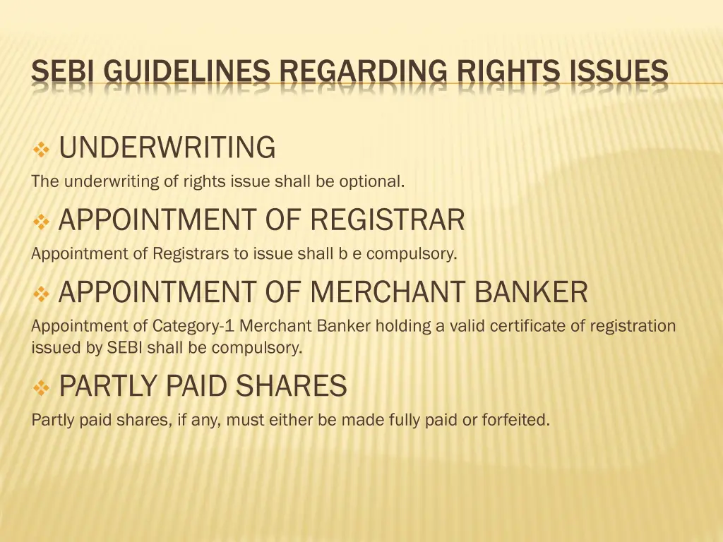 sebi guidelines regarding rights issues 1