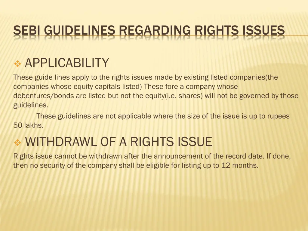 sebi guidelines regarding rights issues