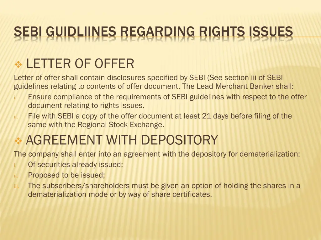 sebi guidliines regarding rights issues