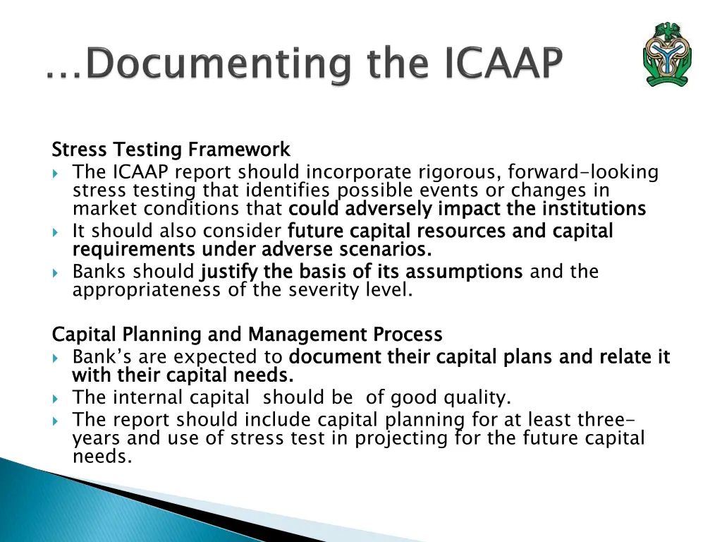 stress the icaap report should incorporate