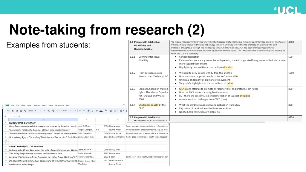 note taking from research 2 examples from students