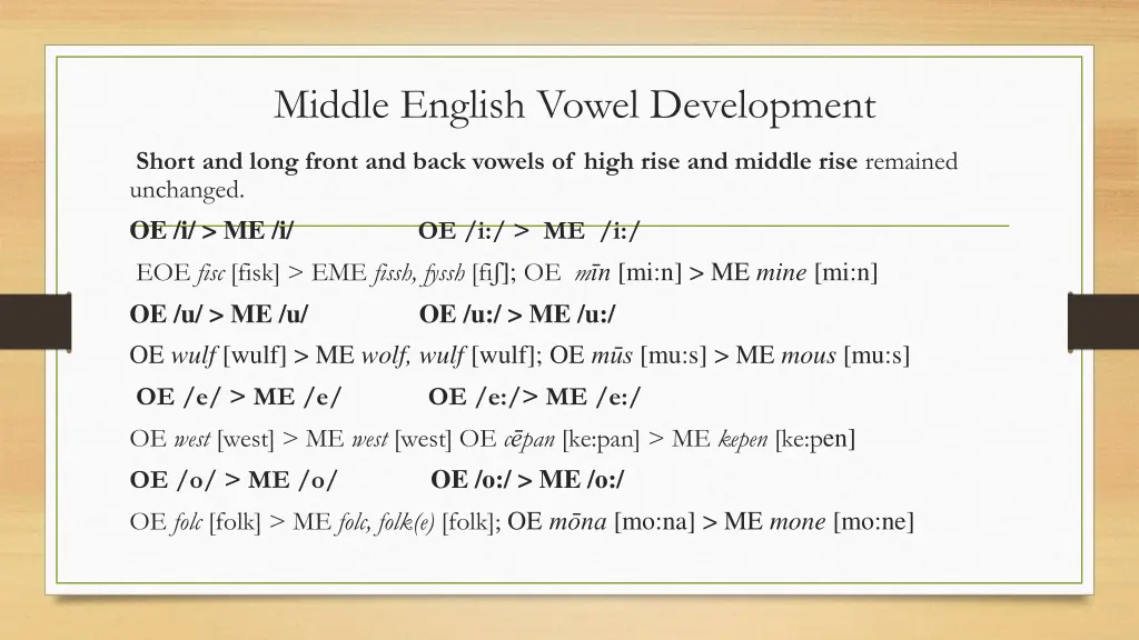 middle english vowel development