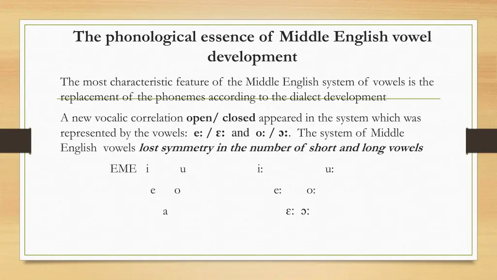 the phonological essence of middle english vowel
