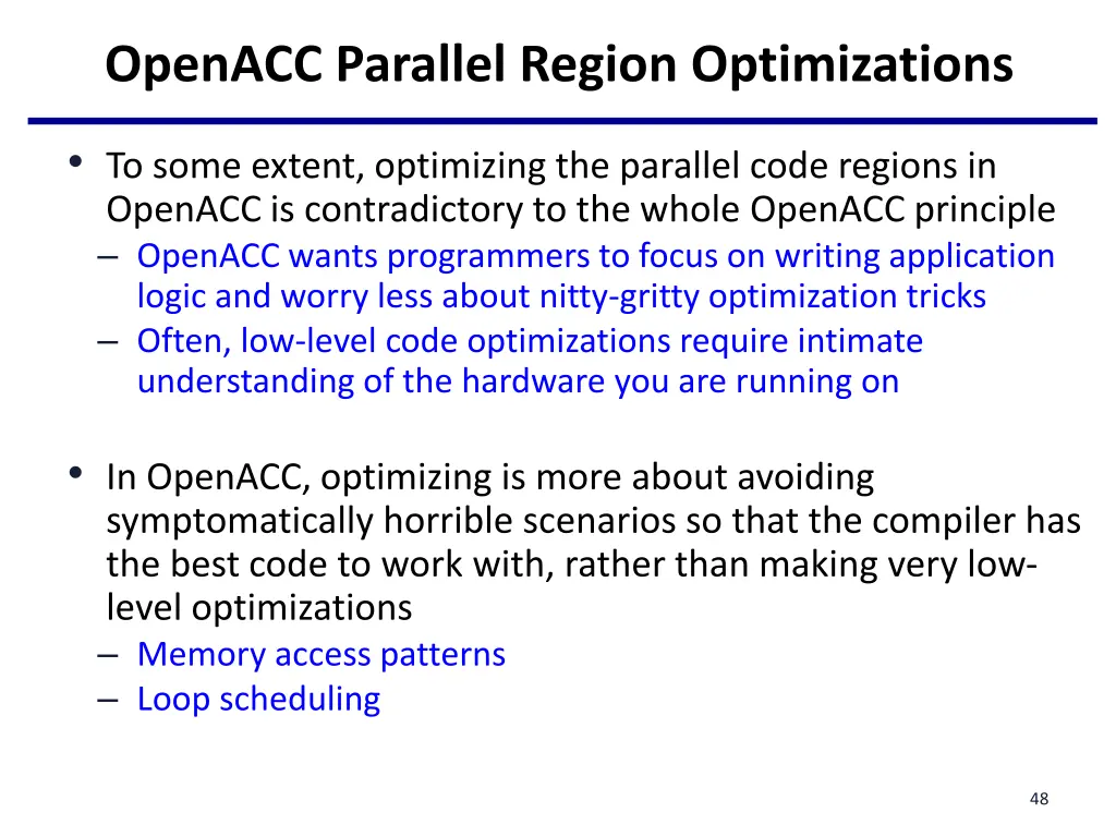 openacc parallel region optimizations