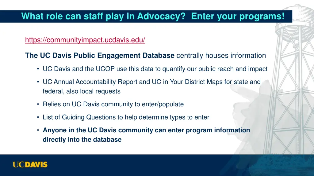 what role can staff play in advocacy enter your