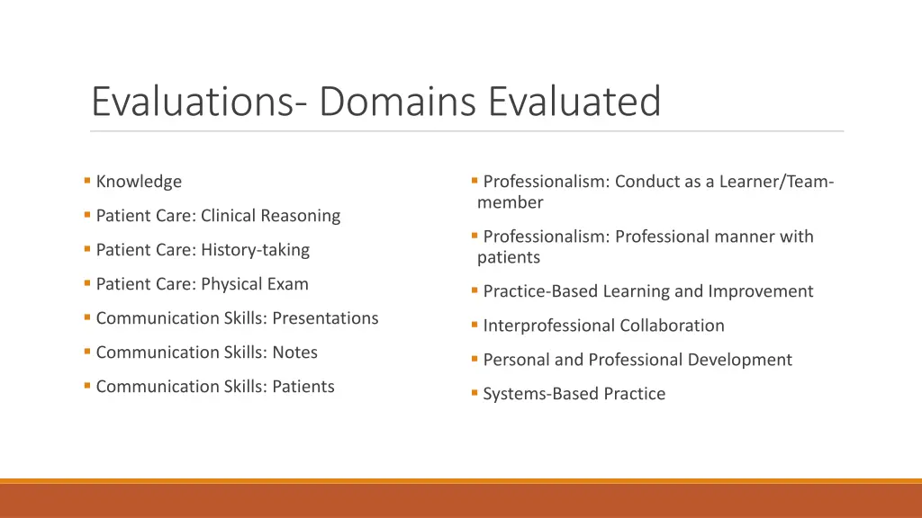 evaluations domains evaluated