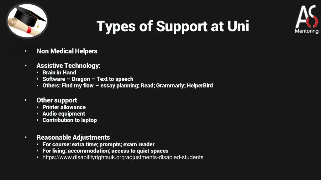 types of support at uni