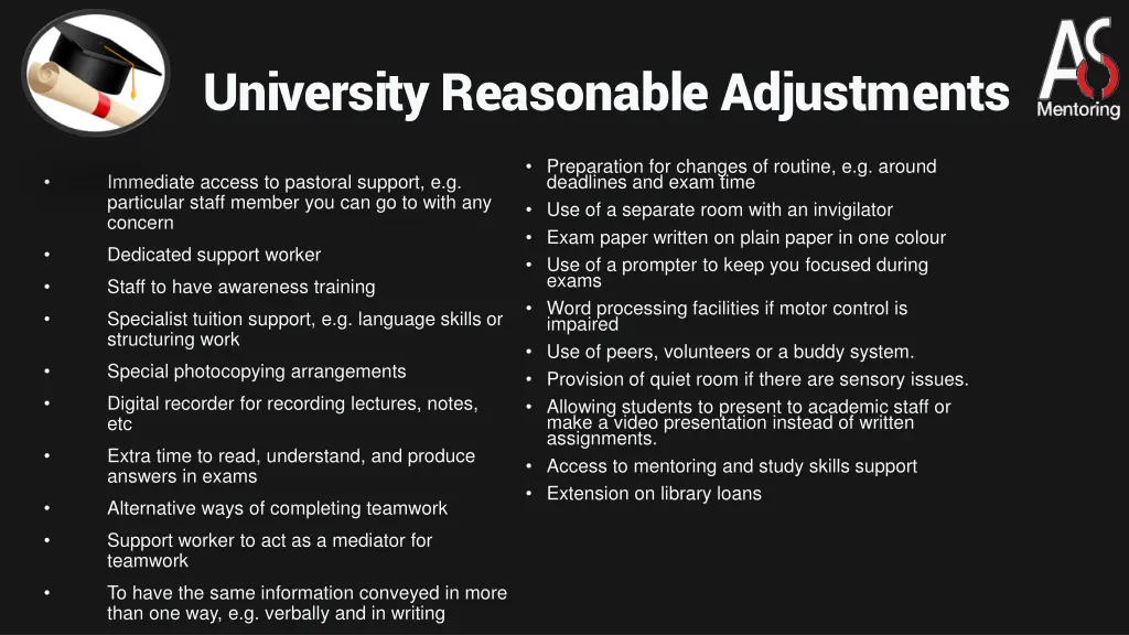 university reasonable adjustments