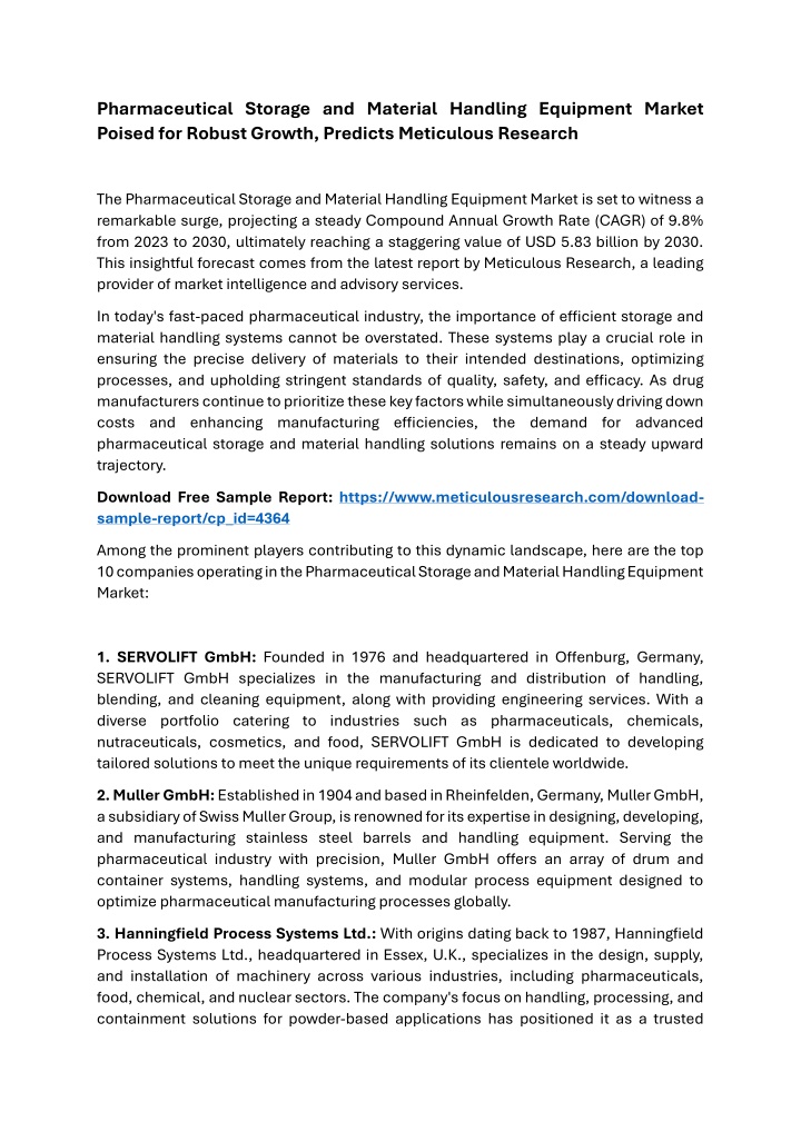 pharmaceutical storage and material handling